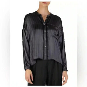 ATM Anthony Thomas Melillo Women's Striped Silk Button-Up Shirt Black Small/P
